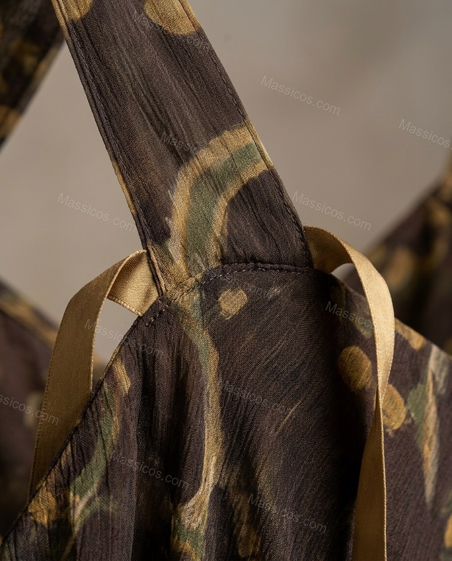 Dark Brown Abstract Maxi Open-Back Dress, close-up of abstract, by Massicos