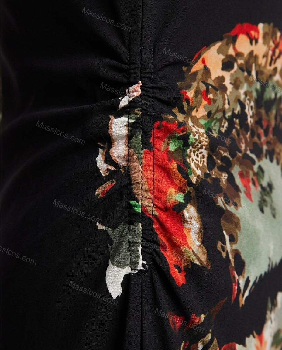 Black Abstract Maxi Halter Dress, close-up of abstract, by Massicos