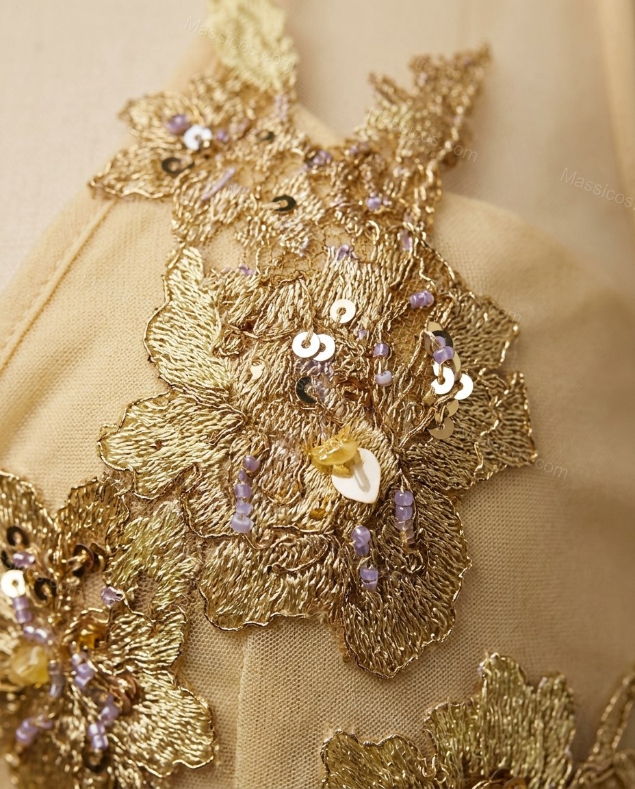 Dark Purple Floral Mini Embroidered Dress, close-up of floral embroidery, by Massicos