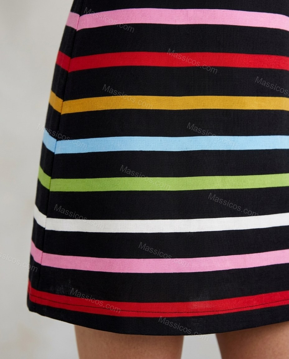 Black Modern Striped Mini Dress by Massicos
