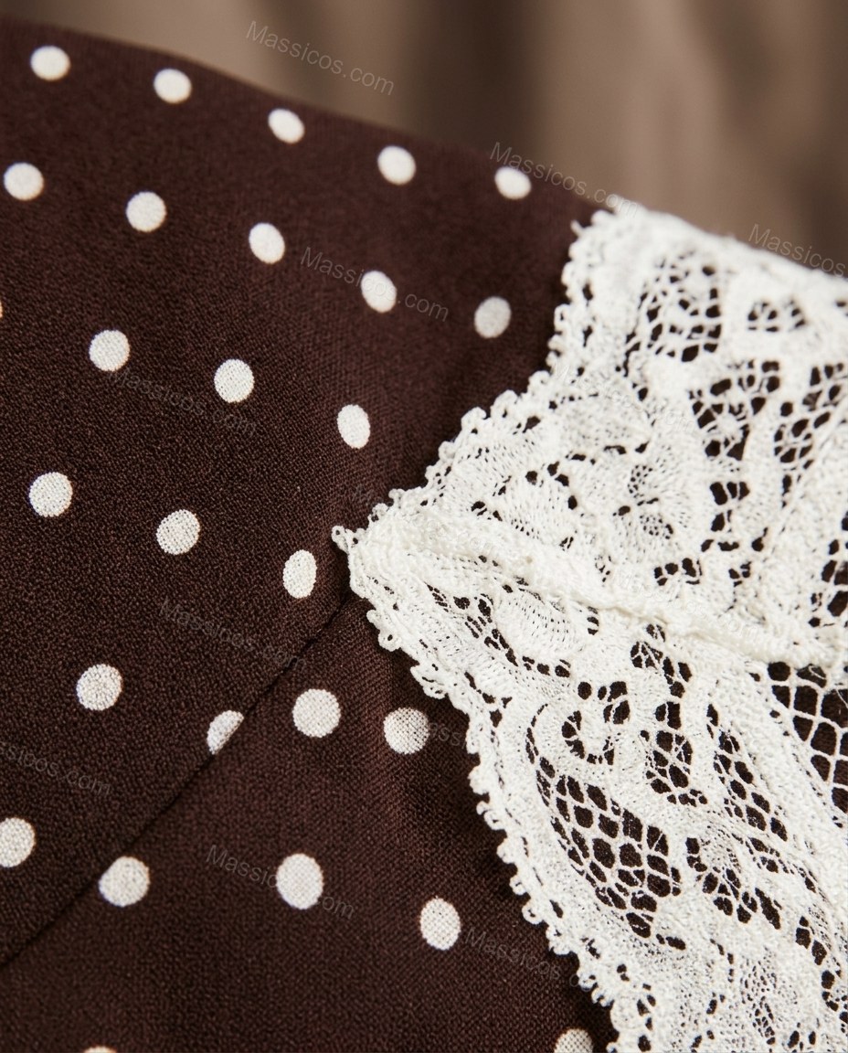 Brown Polka Dot Maxi Lace Dress, close-up of polka dot, by Massicos