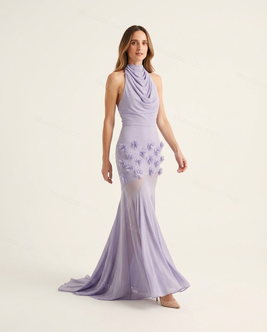 Lavender Maxi Cowl-Neck Knit Dress, front studio view, by Massicos