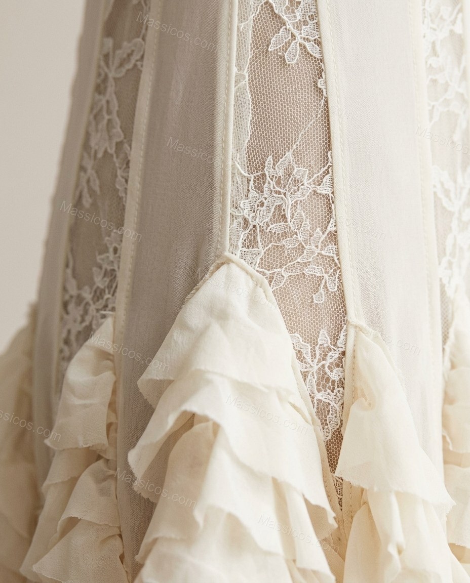 Cream Floral Mini Ruffled Dress, close-up of floral, by Massicos