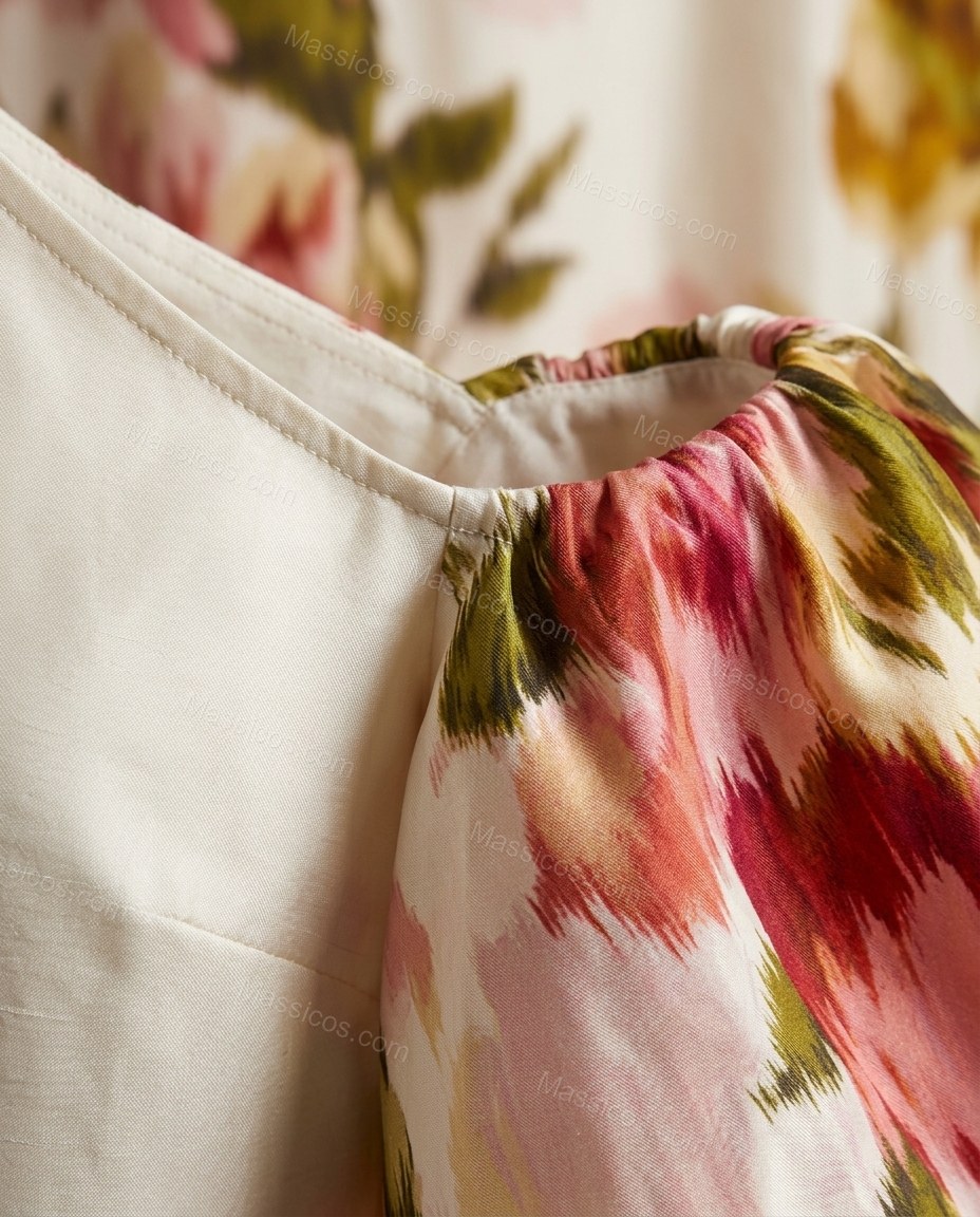 Off-white Floral Maxi One-Shoulder Dress, close-up of floral, by Massicos