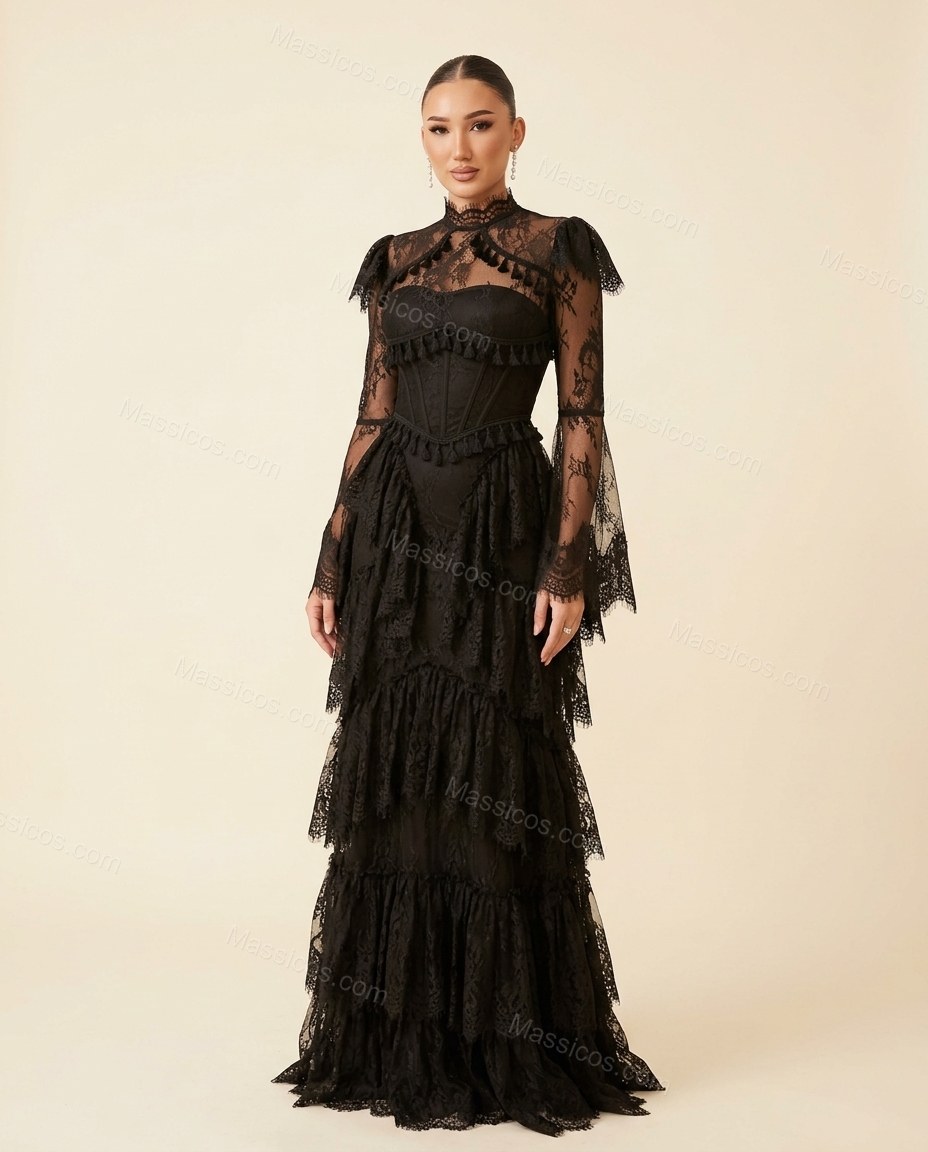 Black Floral Maxi Open-Back Dress, full-length hero view, by Massicos