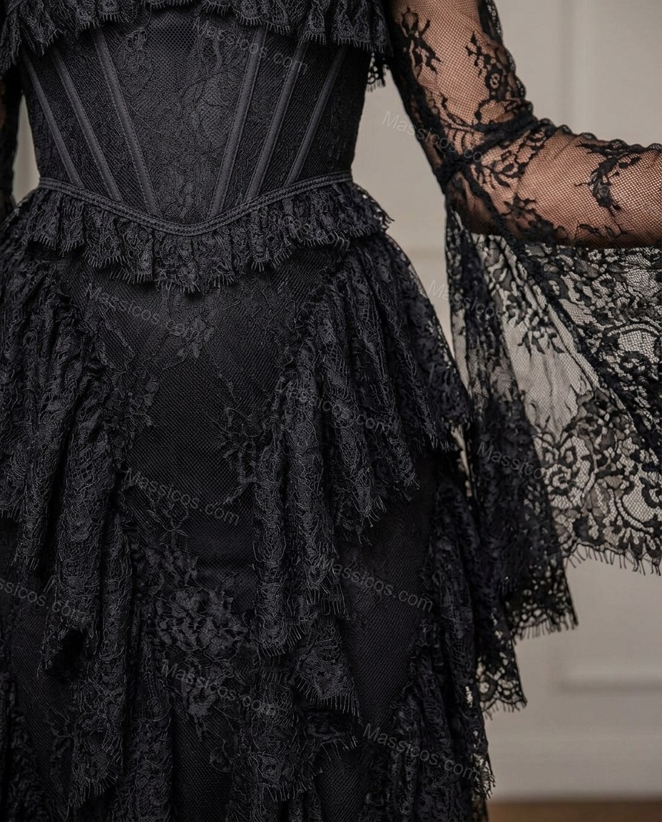 Black Floral Maxi Open-Back Dress, close-up of floral, by Massicos