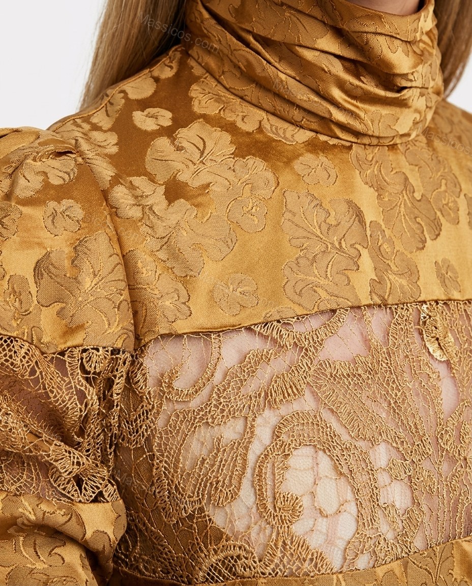 Gold Floral Maxi Lace Dress, close-up of floral, by Massicos
