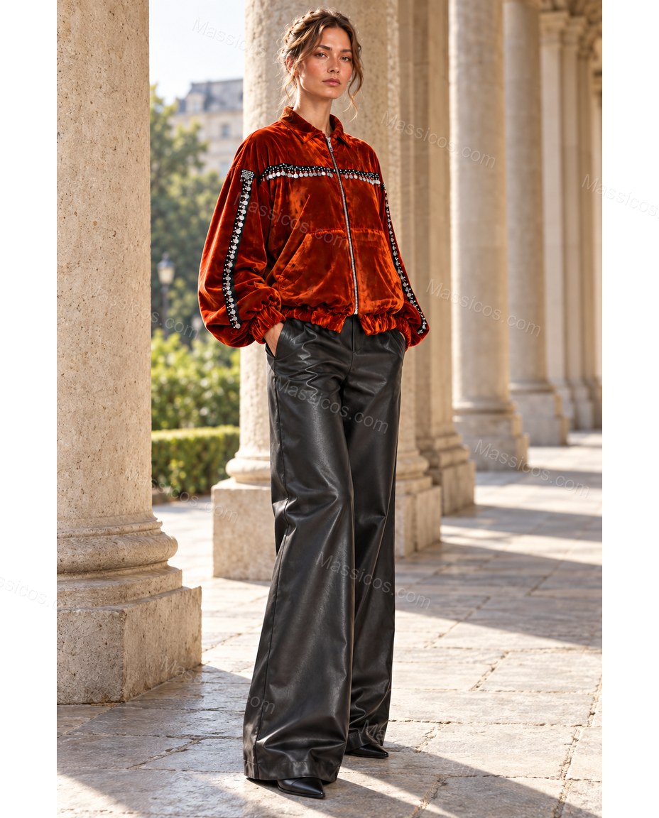 Rust Velvet Jacket, alternate use-case lifestyle view, by Massicos