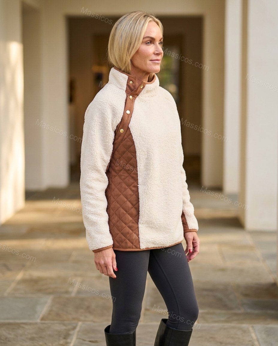 Cream Two-Piece Set, walking lifestyle view, by Massicos