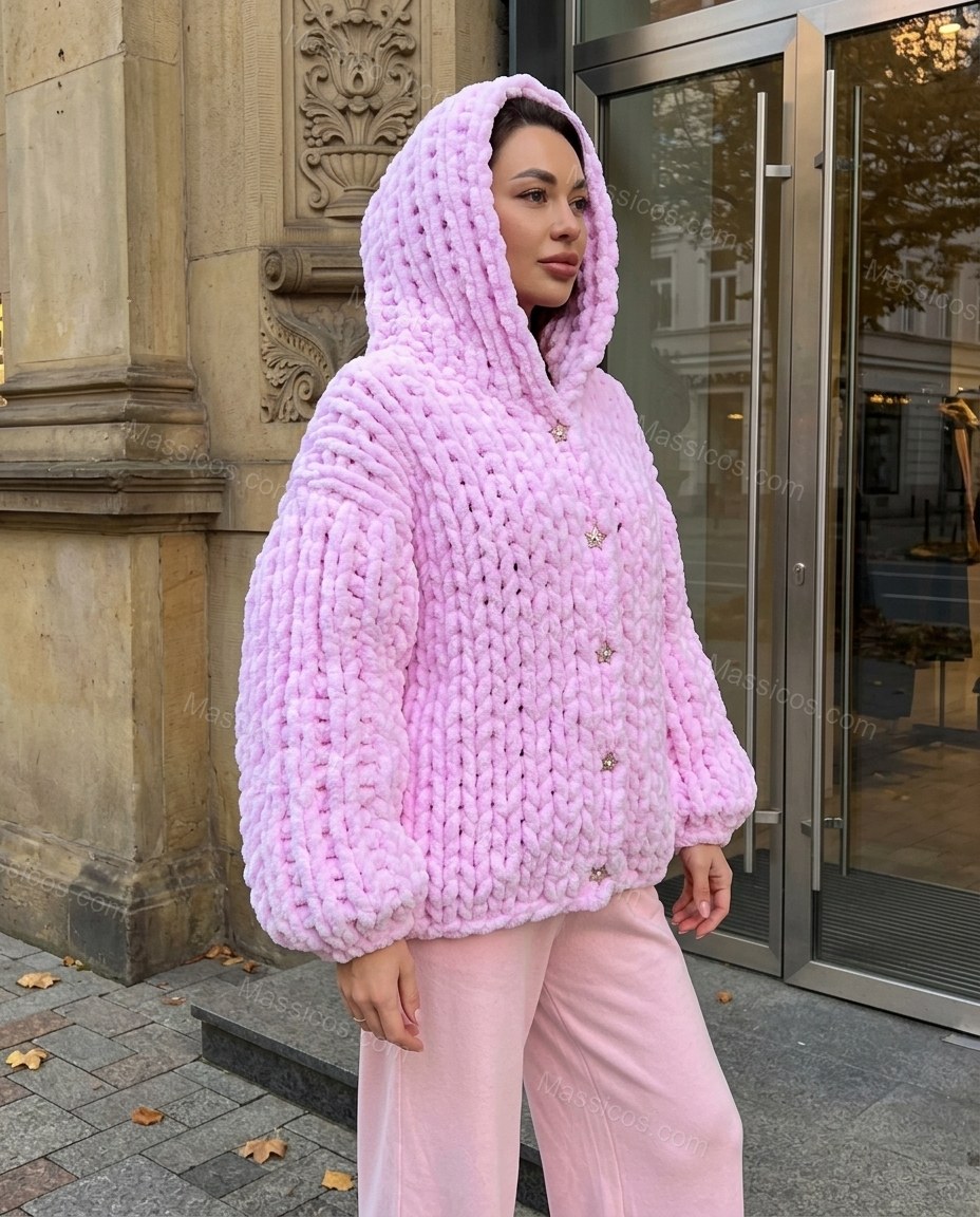 Pink Knit Ribbed Two-Piece Set, three-quarter brand lifestyle view, by Massicos