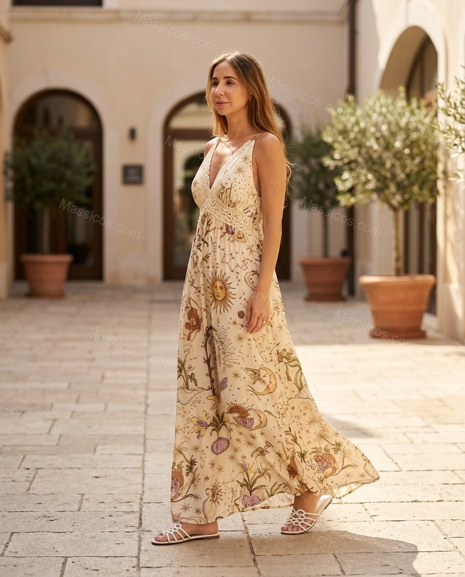 Cream Maxi Lace Dress, alternate use-case lifestyle view, by Massicos