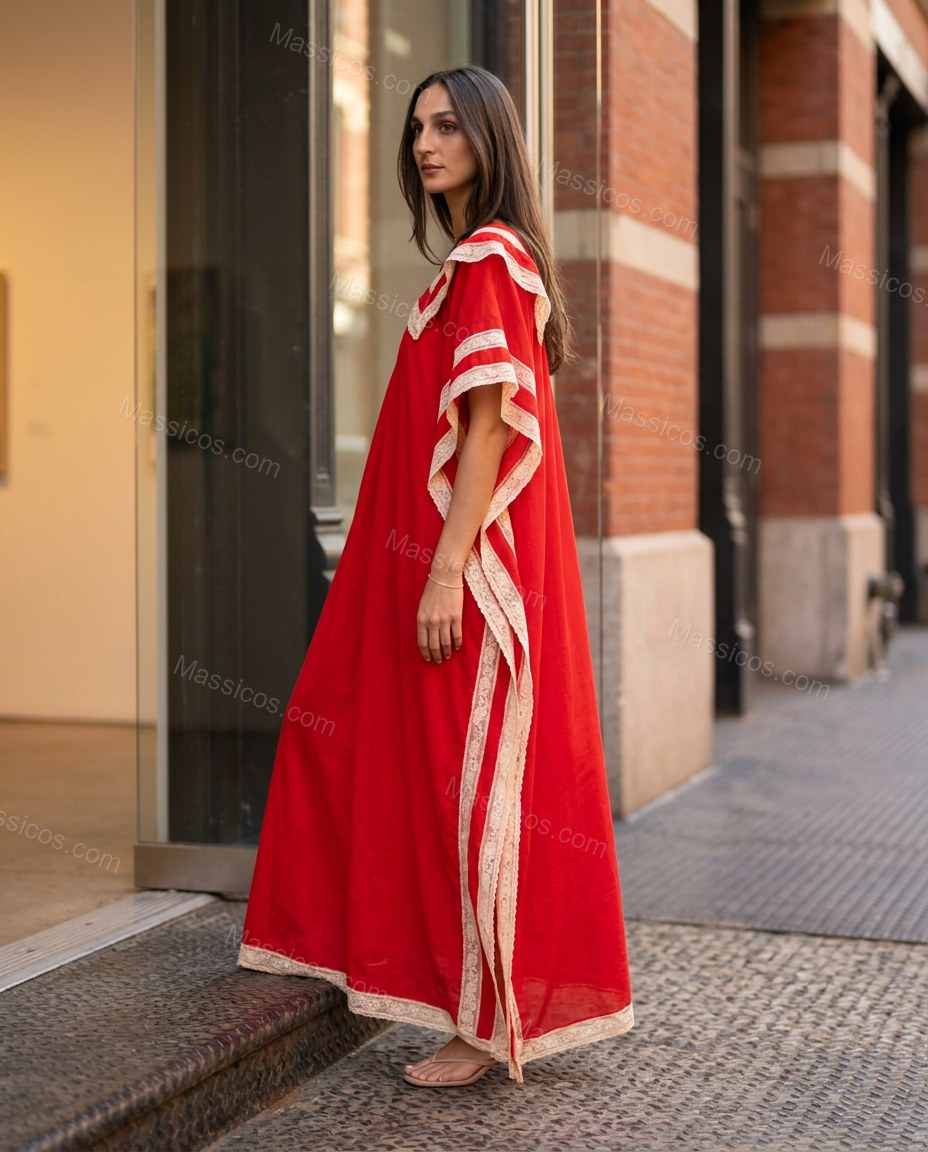 Red Striped Maxi Tiered Dress, alternate use-case lifestyle view, by Massicos