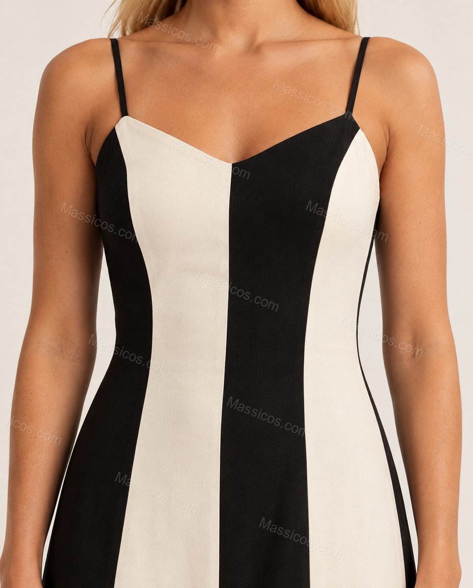 Cream Color-Block Maxi Dress, close-up of color-block, by Massicos
