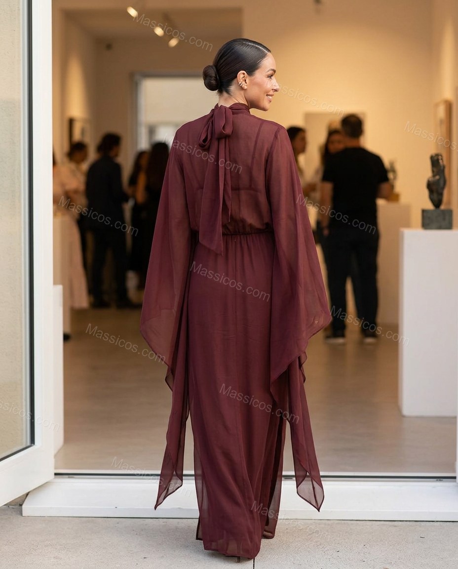 Burgundy Maxi Dress, alternate use-case lifestyle view, by Massicos