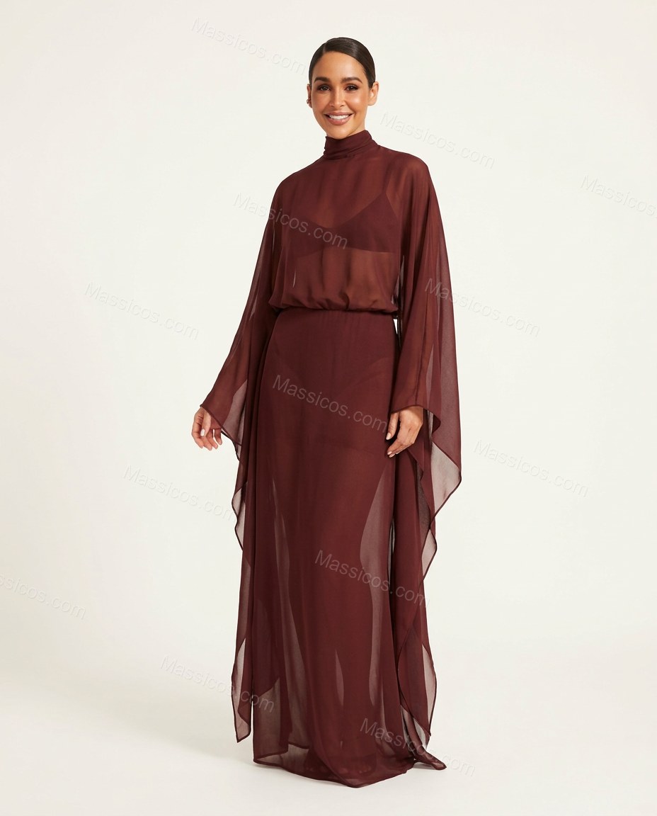 Burgundy Maxi Dress, front studio view, by Massicos