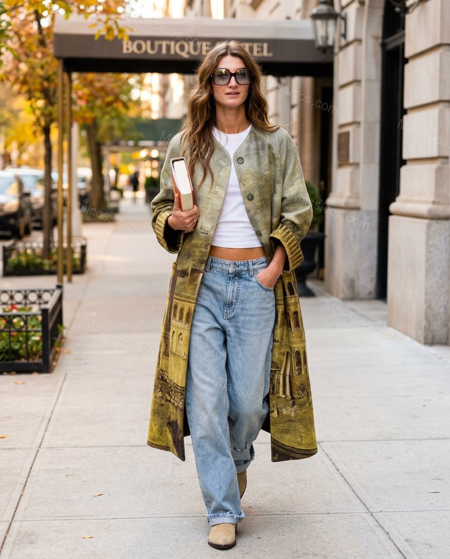Olive Green Coat, full-length hero view, by Massicos