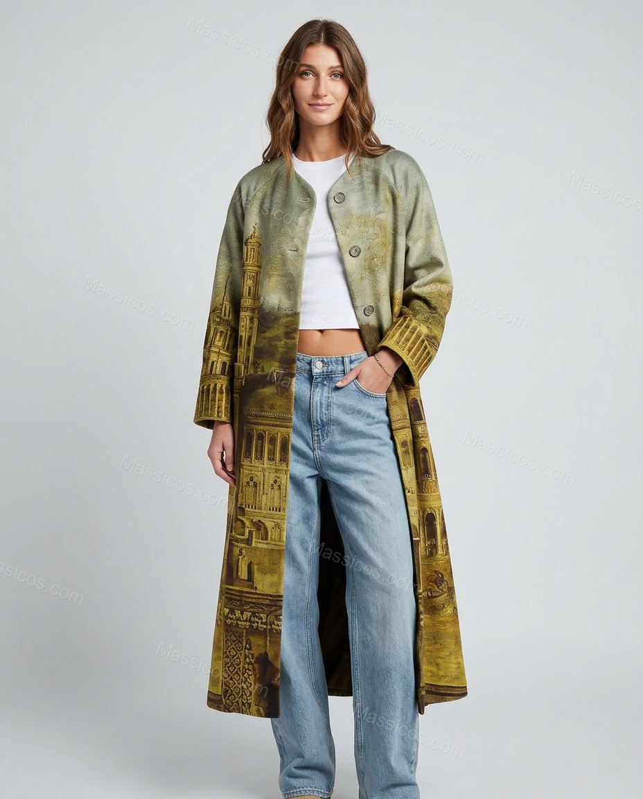 Olive Green Coat, front studio view, by Massicos