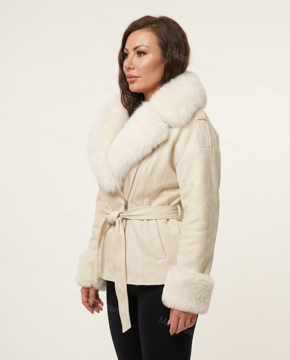 Cream Asymmetric Jacket, side and back studio view, by Massicos