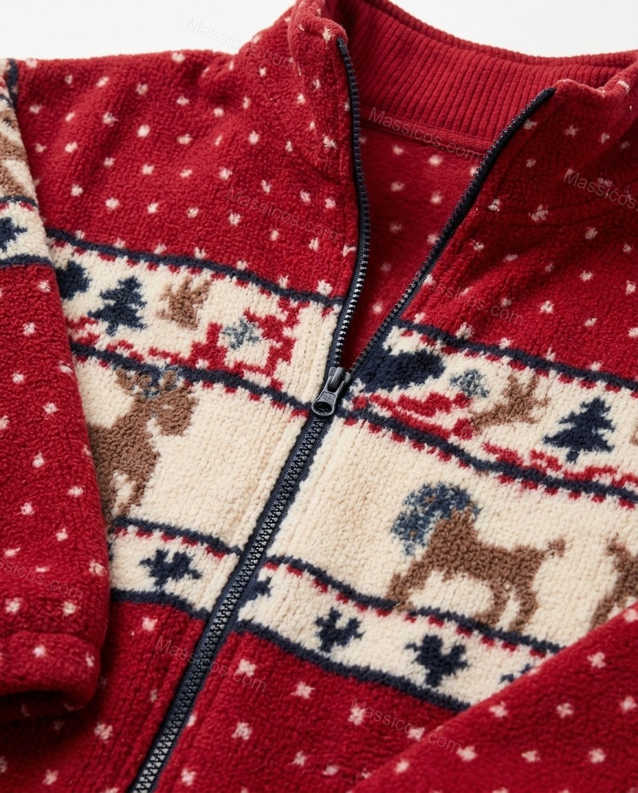 Red Polka Dot Knit Ribbed Jacket, close-up of polka dot, by Massicos
