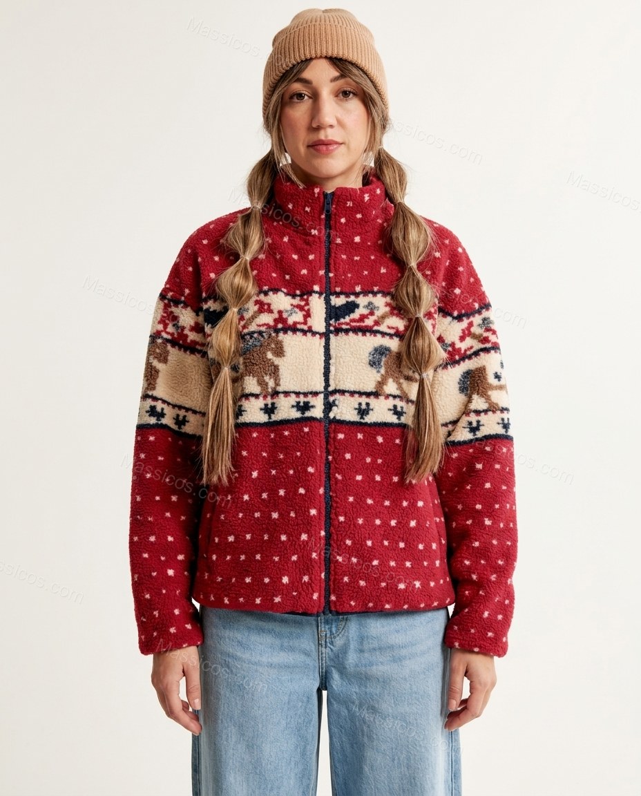 Red Polka Dot Knit Ribbed Jacket, front studio view, by Massicos