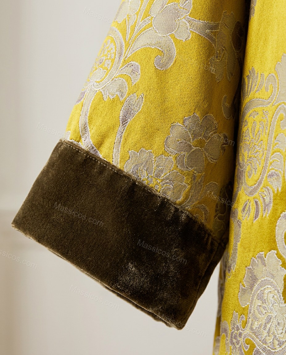Mustard Yellow Floral Cape Velvet Outerwear, close-up of floral, by Massicos