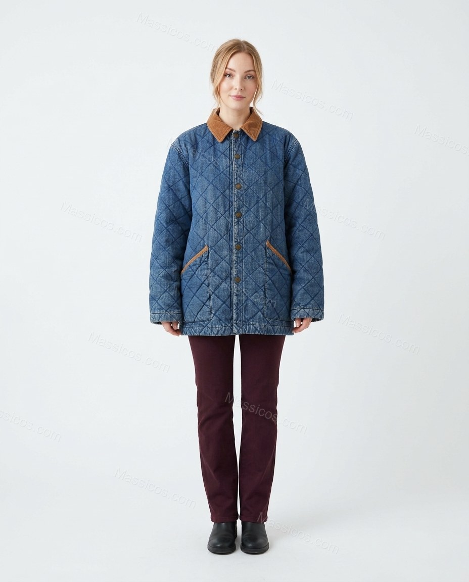 Blue Corduroy Denim Jacket, front studio view, by Massicos