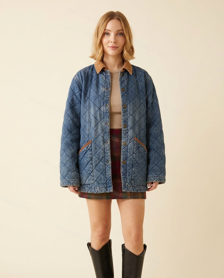 Blue Corduroy Denim Jacket, full-length hero view, by Massicos
