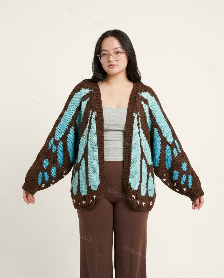 Brown Knit Cardigan, front studio view, by Massicos