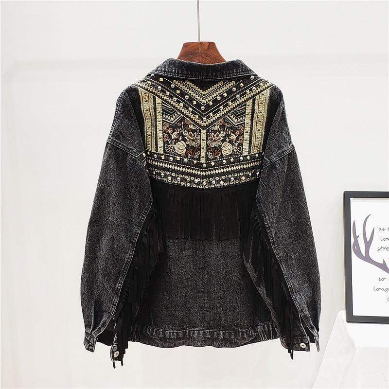 Floral Embroidered Denim Jacket-CALLISTARI