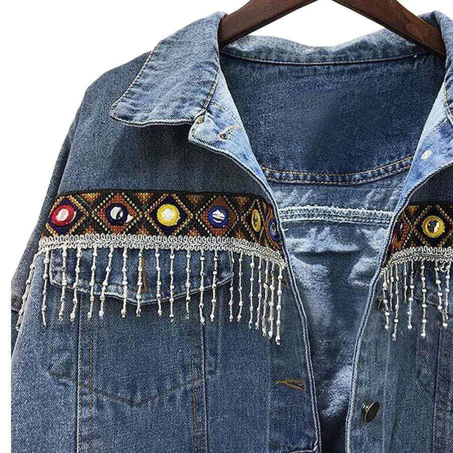 Embroidered Ethnic Denim Jacket - wickedafstore
