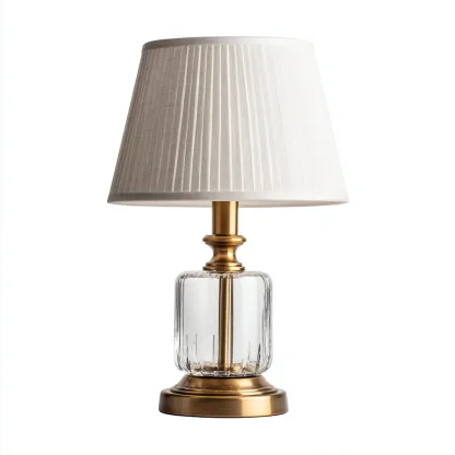 Lampe de table - verre-tissu-métal - 26x26x45 cm - transparent-or-blanc - style classique-Villaaro