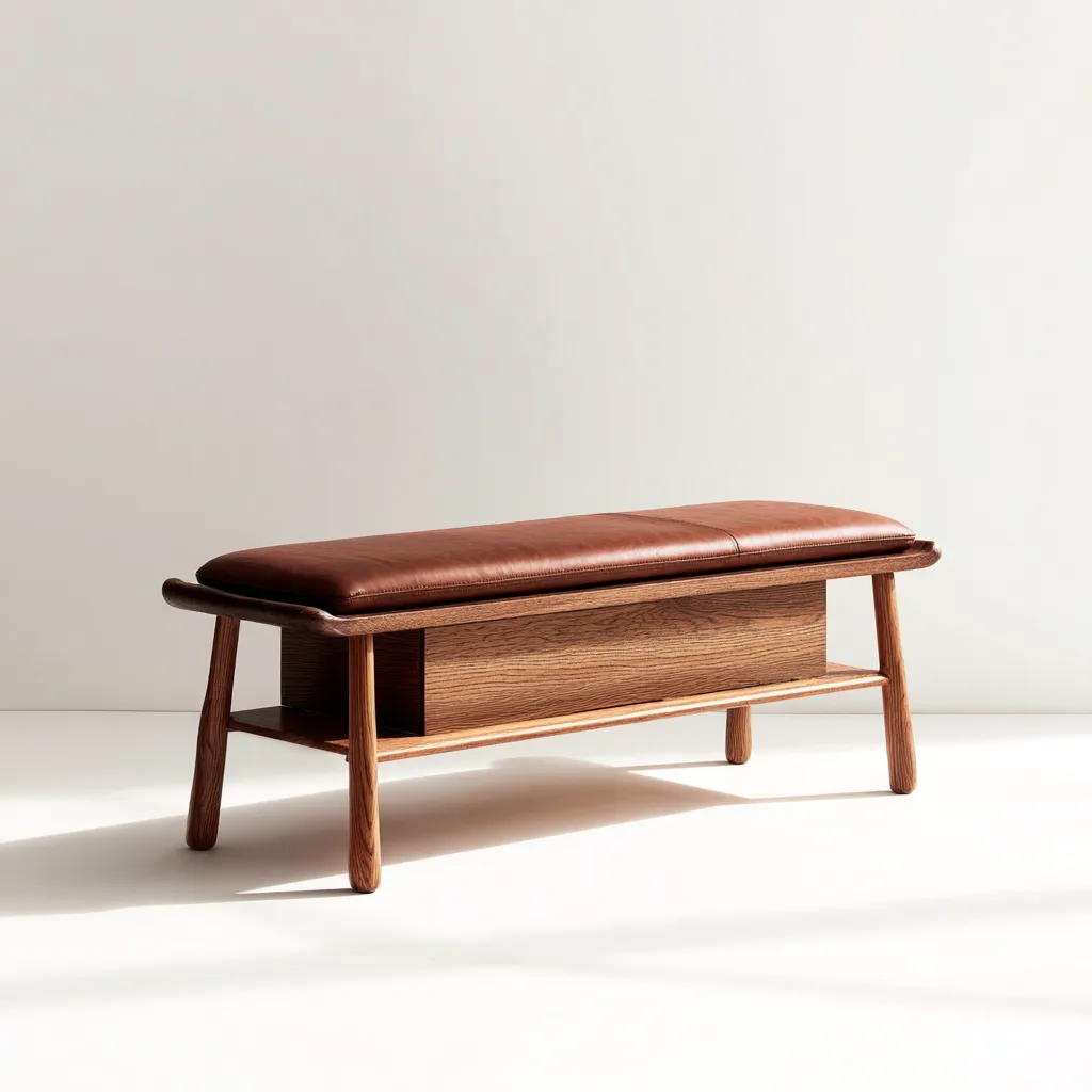 Banc d'entrée - cuir - bois - 122x39x47 cm - brun - design naturel-Villaaro