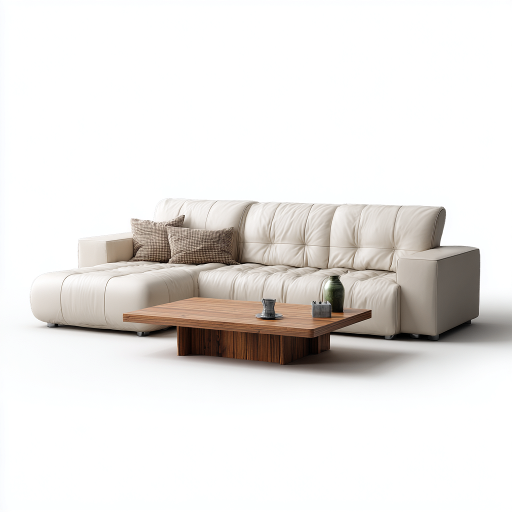 Canapé modular - cuir - 284x198x82 cm - blanc cassé - style contemporain-Villaaro