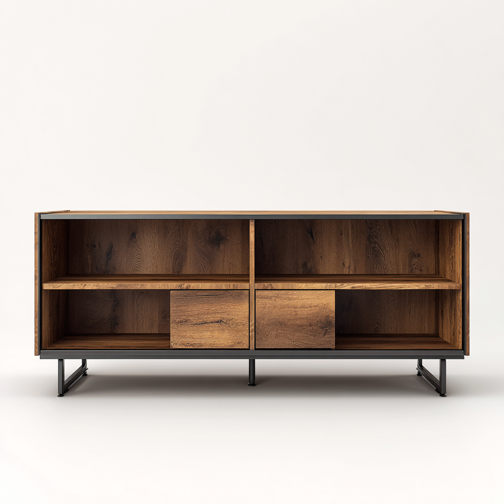 Meuble TV - bois-métal - 160x42x68 cm - brun-noir - style contemporain-Villaaro