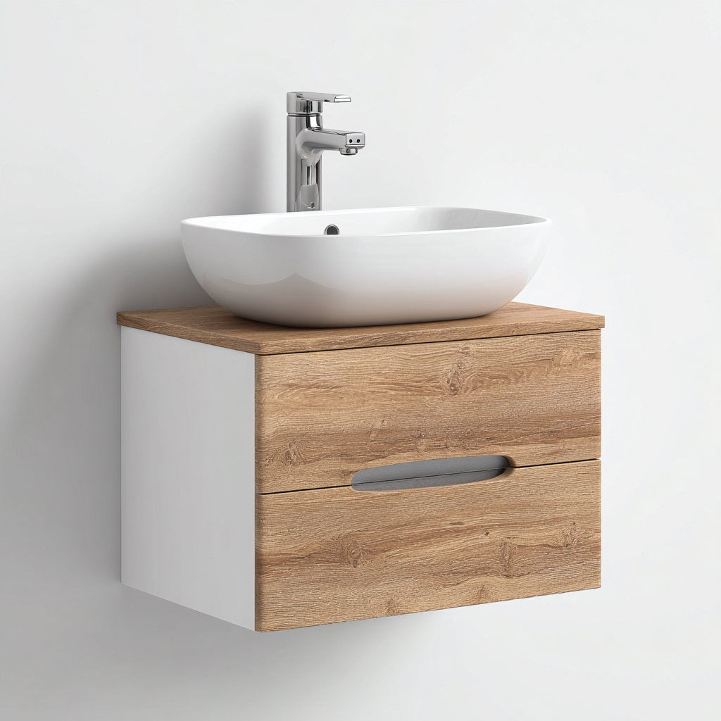 Meuble vasque - bois-résine - 61x42x48 cm - chêne clair-blanc - style moderne-Villaaro