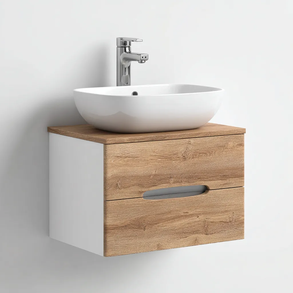 Meuble vasque - bois-résine - 61x42x48 cm - chêne clair-blanc - style moderne-Villaaro