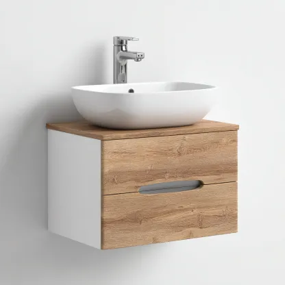 Meuble vasque - bois-résine - 61x42x48 cm - chêne clair-blanc - style moderne-Villaaro