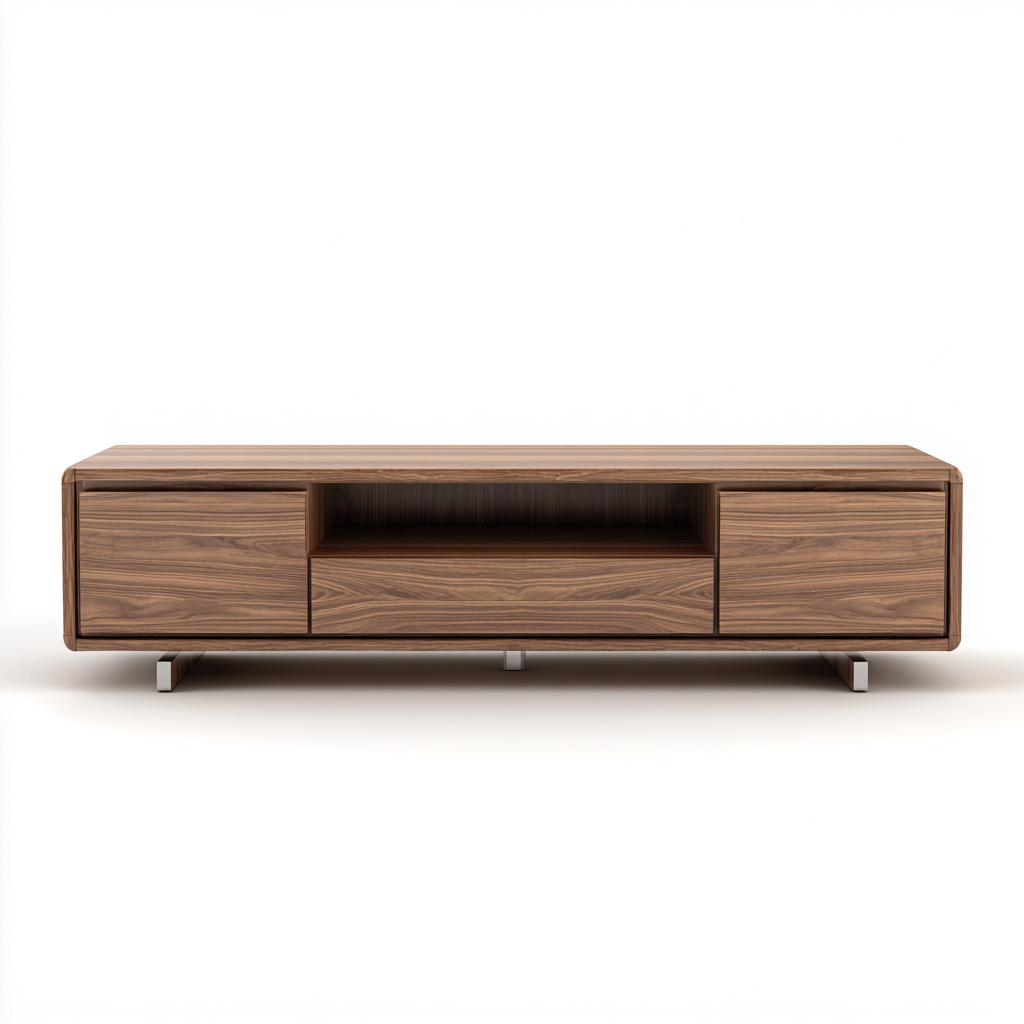 Meuble TV - bois-métal - 160x40x48 cm - noyer - design moderne-Villaaro