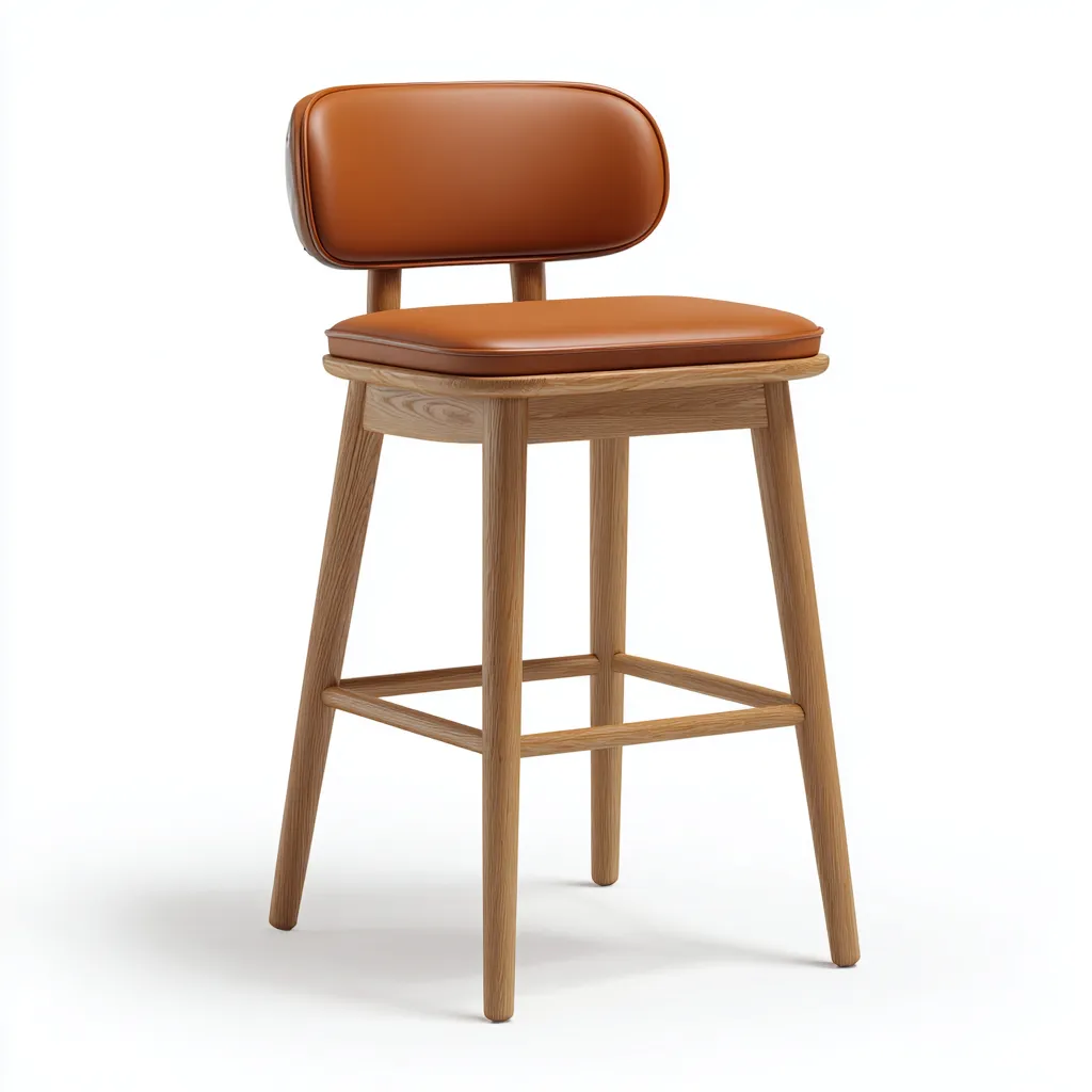 Tabouret de bar - bois-cuir - 46x42x92 cm - chêne-camel - design moderne-Villaaro