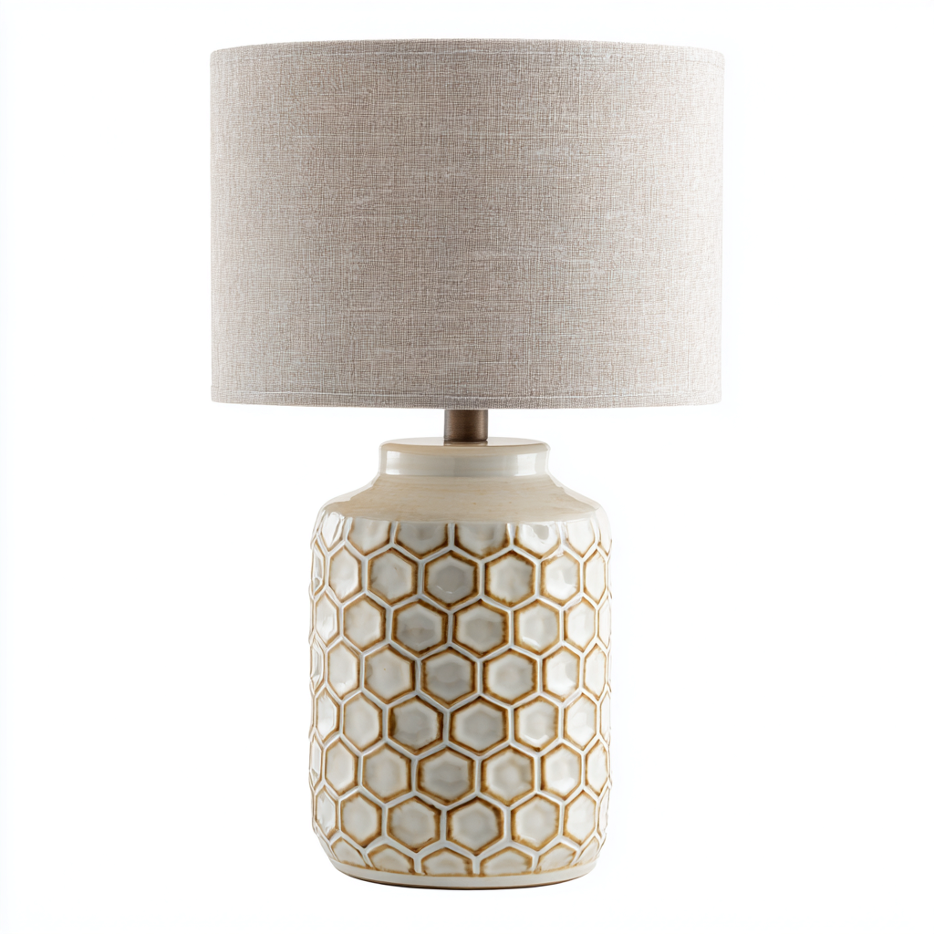Lampe de table - céramique-tissu - 18x18x45 cm - beige - design contemporain-Villaaro