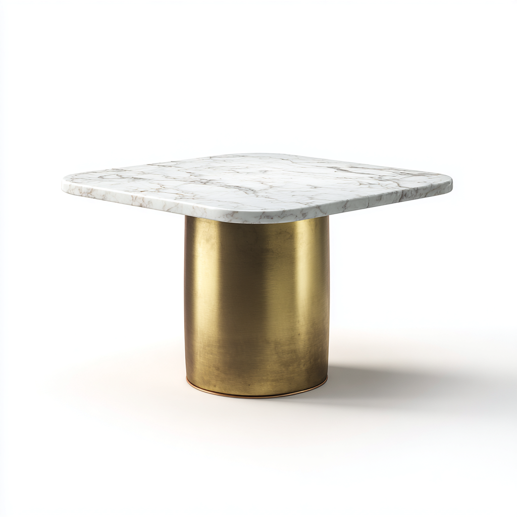 Table à manger - marbre-métal - 120x120x75 cm - blanc-doré - design contemporain-Villaaro