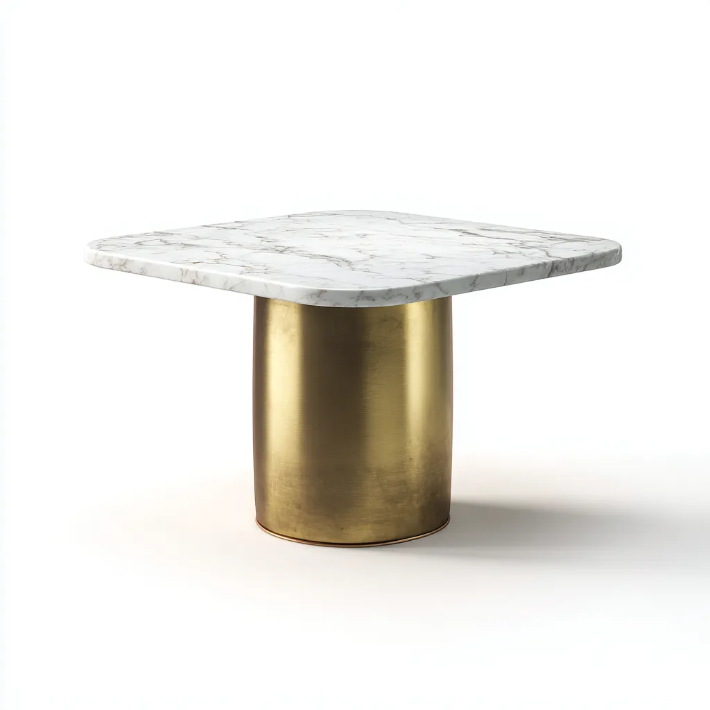 Table à manger - marbre-métal - 120x120x75 cm - blanc-doré - design contemporain-Villaaro