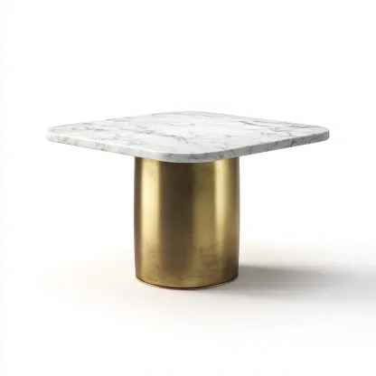 Table à manger - marbre-métal - 120x120x75 cm - blanc-doré - design contemporain-Villaaro