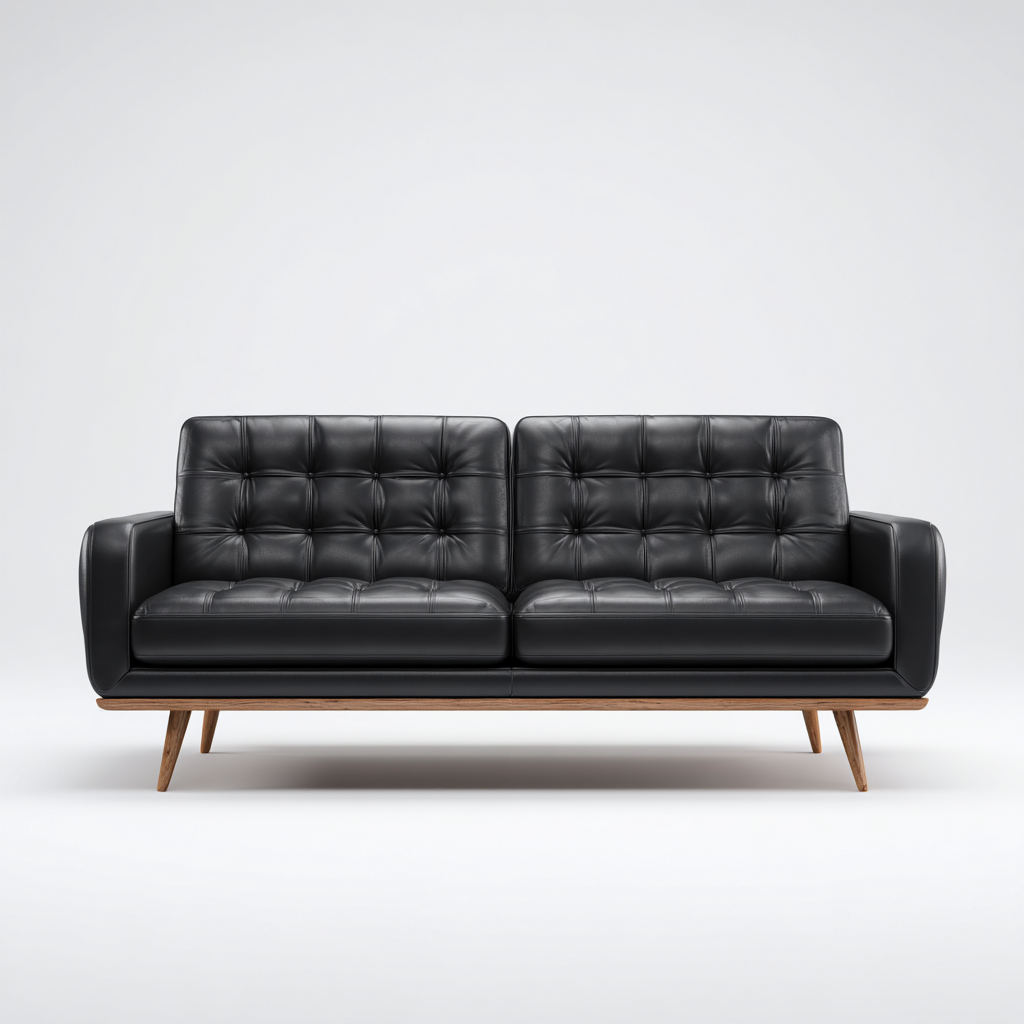 Canapé droit - cuir - 198x88x92 cm - noir - style moderne-Villaaro