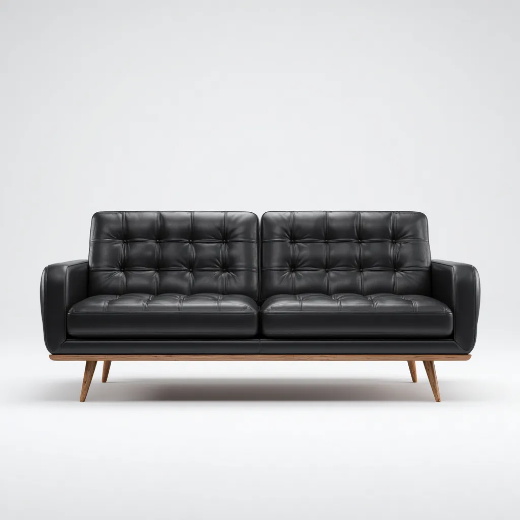 Canapé droit - cuir - 198x88x92 cm - noir - style moderne-Villaaro