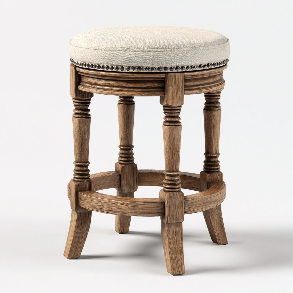 Tabouret de bar - bois-tissu - 40x40x70 cm - beige-chêne - style classique-Villaaro