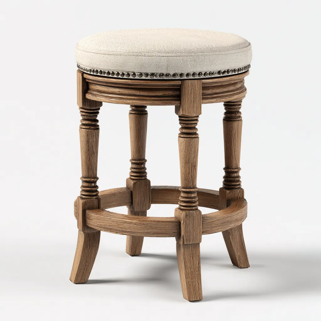 Tabouret de bar - bois-tissu - 40x40x70 cm - beige-chêne - style classique-Villaaro