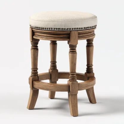 Tabouret de bar - bois-tissu - 40x40x70 cm - beige-chêne - style classique-Villaaro