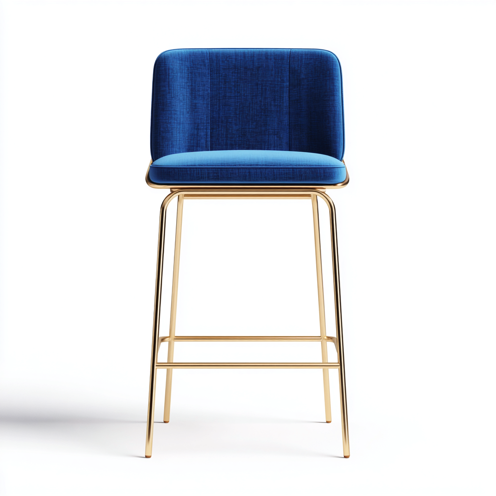 Tabouret de bar - velours-métal - 45x45x95 cm - bleu-or - design contemporain-Villaaro