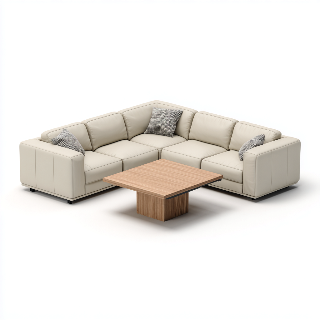 Canapé modular - cuir - 288x226x80 cm - beige - style contemporain-Villaaro